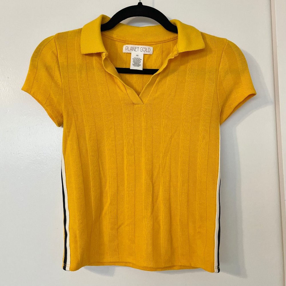 Yellow Polo With White & Black Stripes